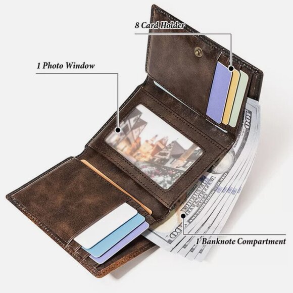 Men's Full-Grain Leather Wallet with RFID Blocking ID Credit Card Slots Billfold - Picture 4 of 4